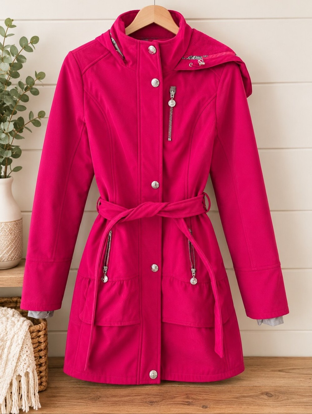 Betsey Johnson Hot Pink Belted Trench Coat